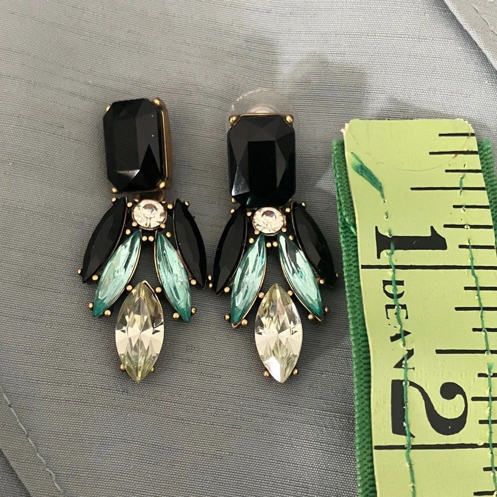J.Crew Black and Aqua Crystal Glass Statement Earrings - Picture 5 of 5